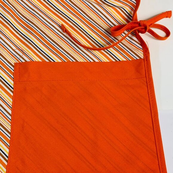 Retro 70s Angelica Striped Apron Vest Sz L Pockets Orange Yellow Kitchy Kitchen - Picture 9 of 11
